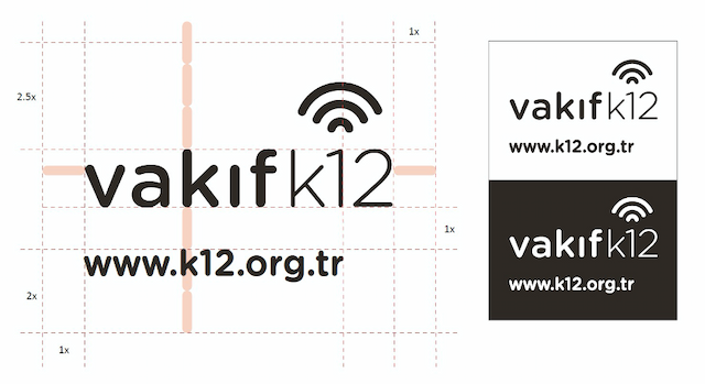 3. Sadece logo ve web adresinin kullanıldığı mecralarda, aşağıda gösterildiği şekilde, www.k12.org.tr adresi, “1” rakamına sağdan bloklanarak ve “ı” harfi yüksekliğinin altına hizalanarak kullanılacaktır.